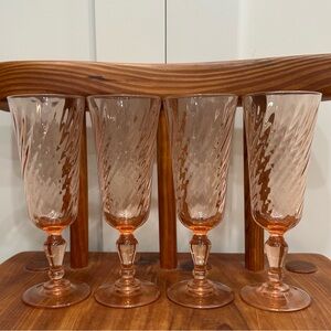 Set of 4 Arcoroc France Rosaline Pink Champagne Glasses Wine Glasses Vintage